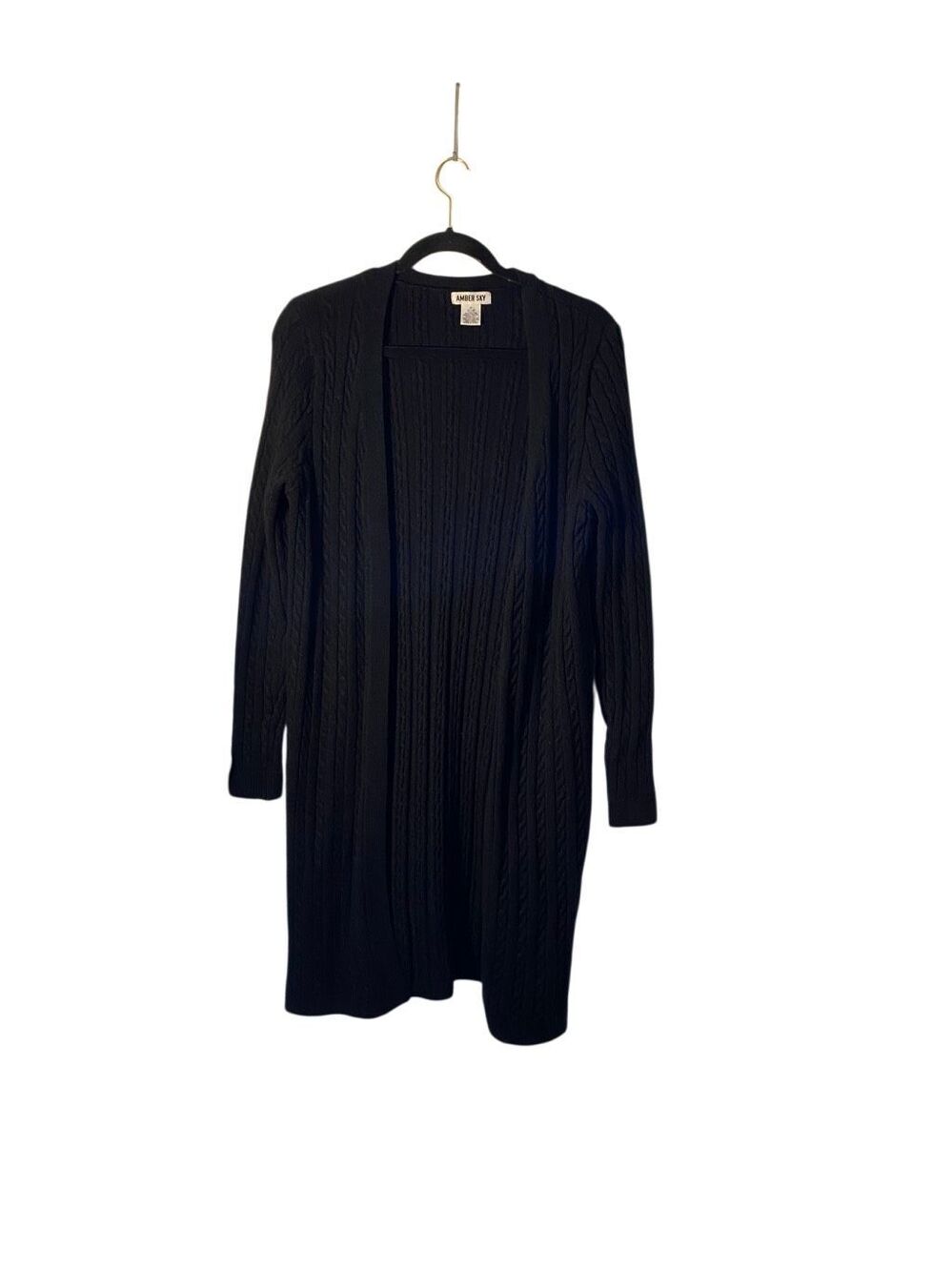 Amber sky women’s black, long line cable, knit cardigan, sweater XL